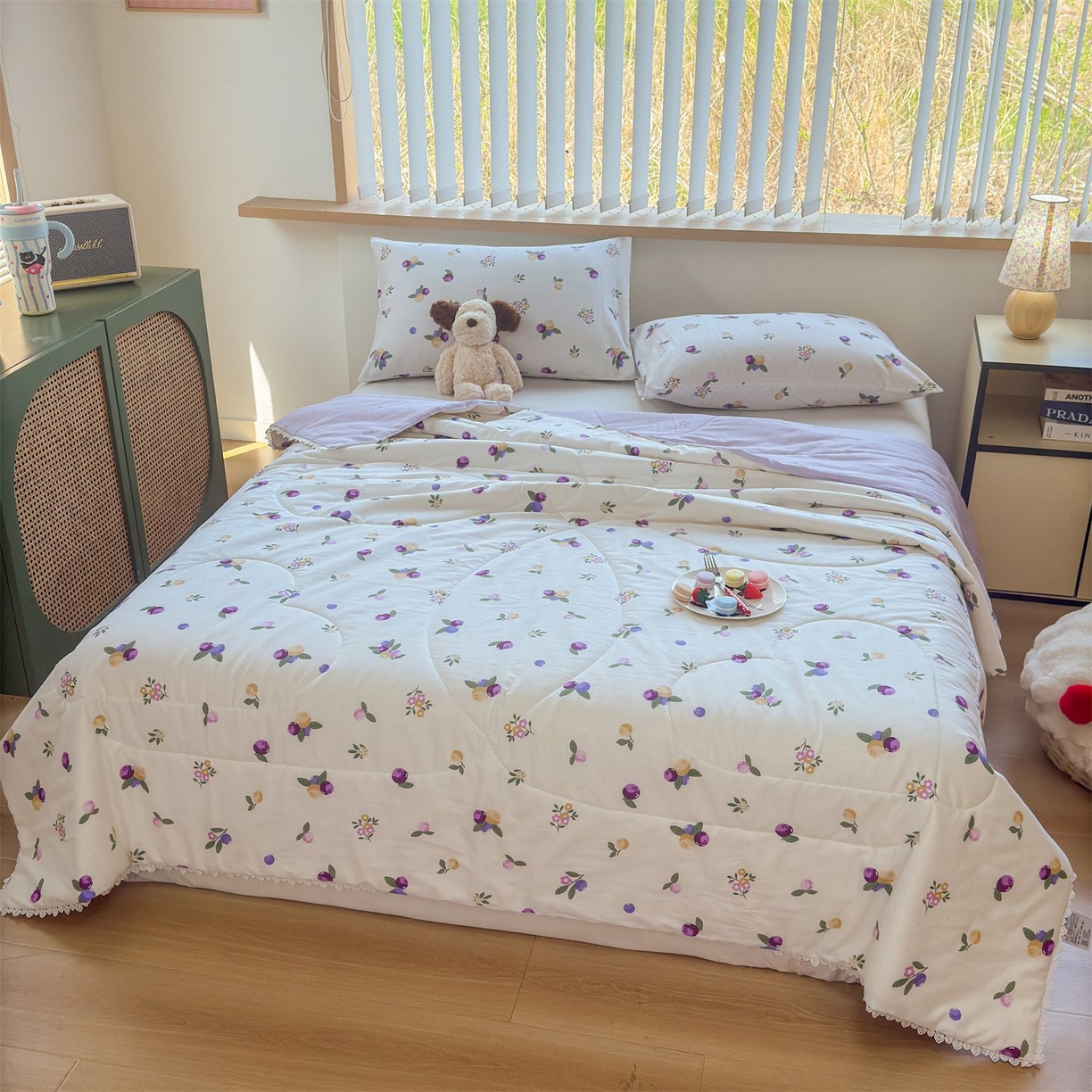 91家纺网 家纺一手货源 找家纺 晨晨家纺 2026新款双面全棉花边款新疆棉花夏被 葡萄