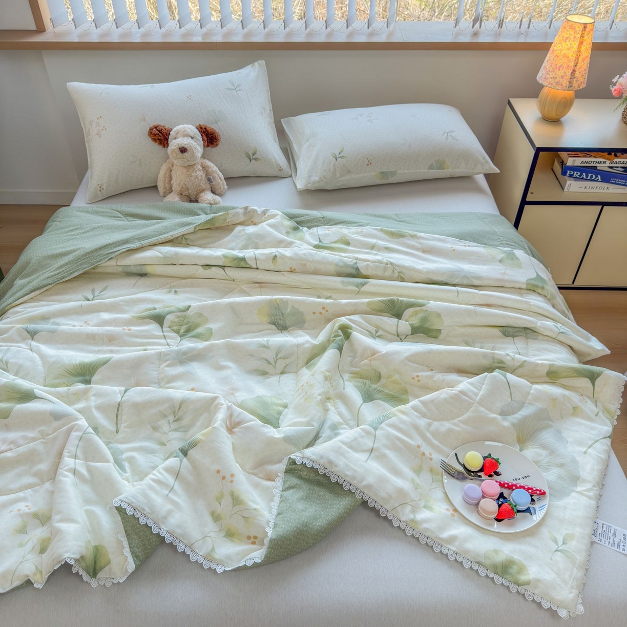 91家纺网 家纺一手货源 找家纺 晨晨家纺 2026新款双面全棉花边款新疆棉花夏被 幸运叶