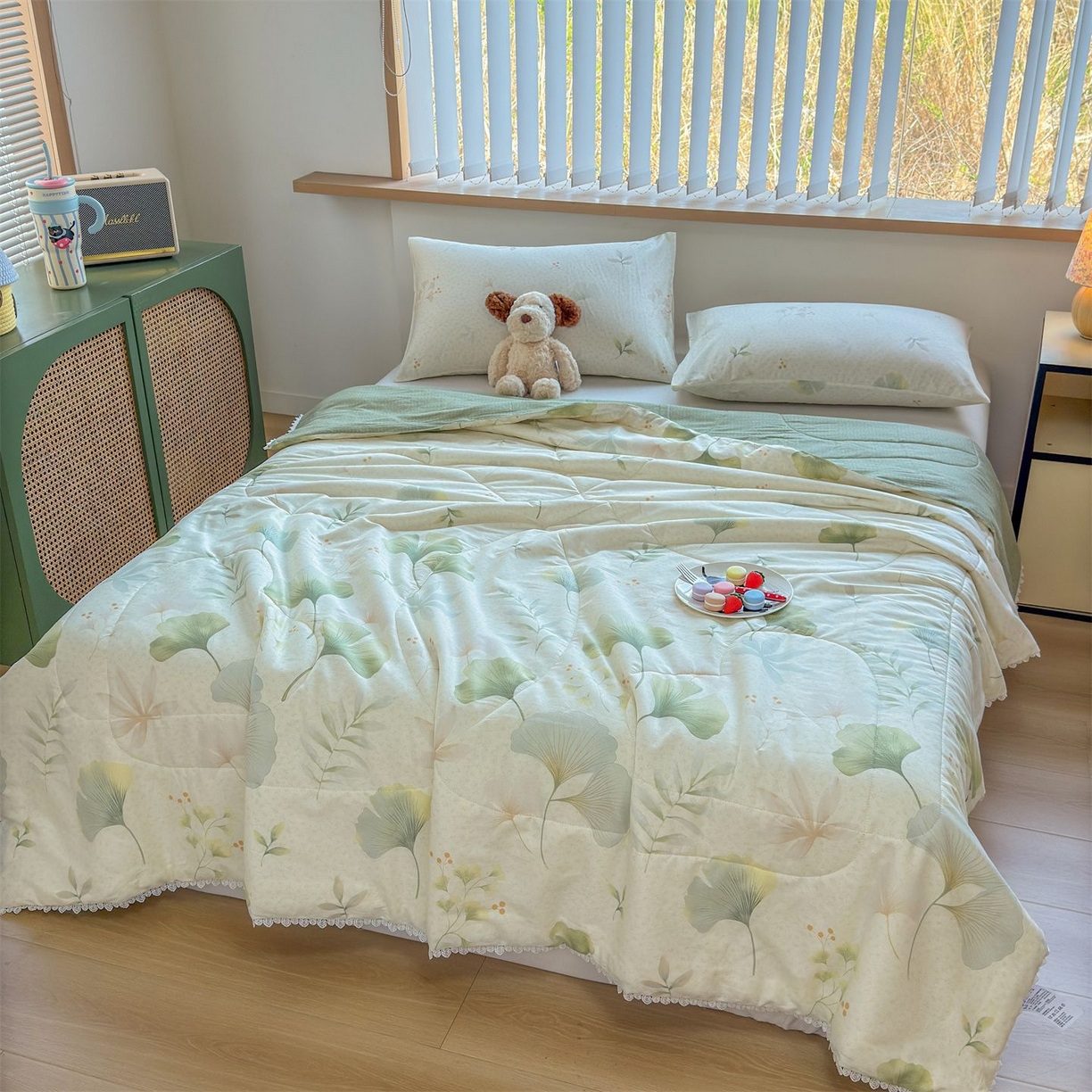 91家纺网 家纺一手货源 找家纺 晨晨家纺 2026新款双面全棉花边款新疆棉花夏被 幸运叶