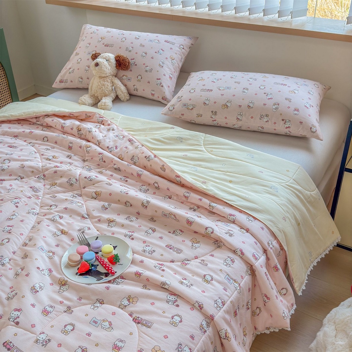 91家纺网 家纺一手货源 找家纺 晨晨家纺 2026新款双面全棉花边款新疆棉花夏被 凯蒂公主