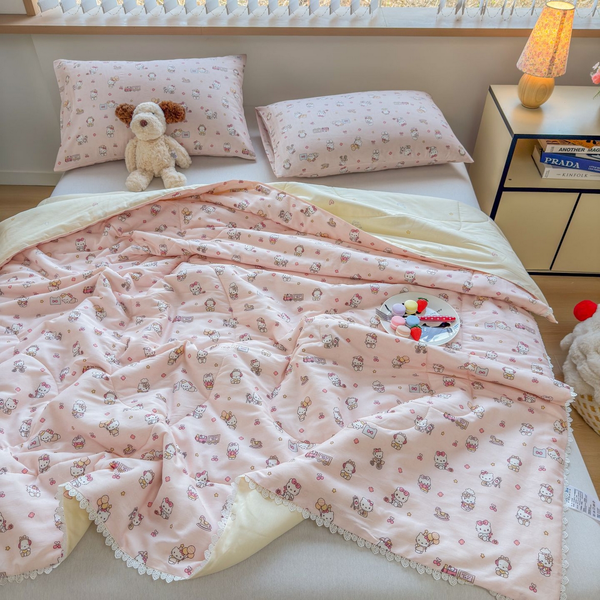 91家纺网 家纺一手货源 找家纺 晨晨家纺 2026新款双面全棉花边款新疆棉花夏被 凯蒂公主