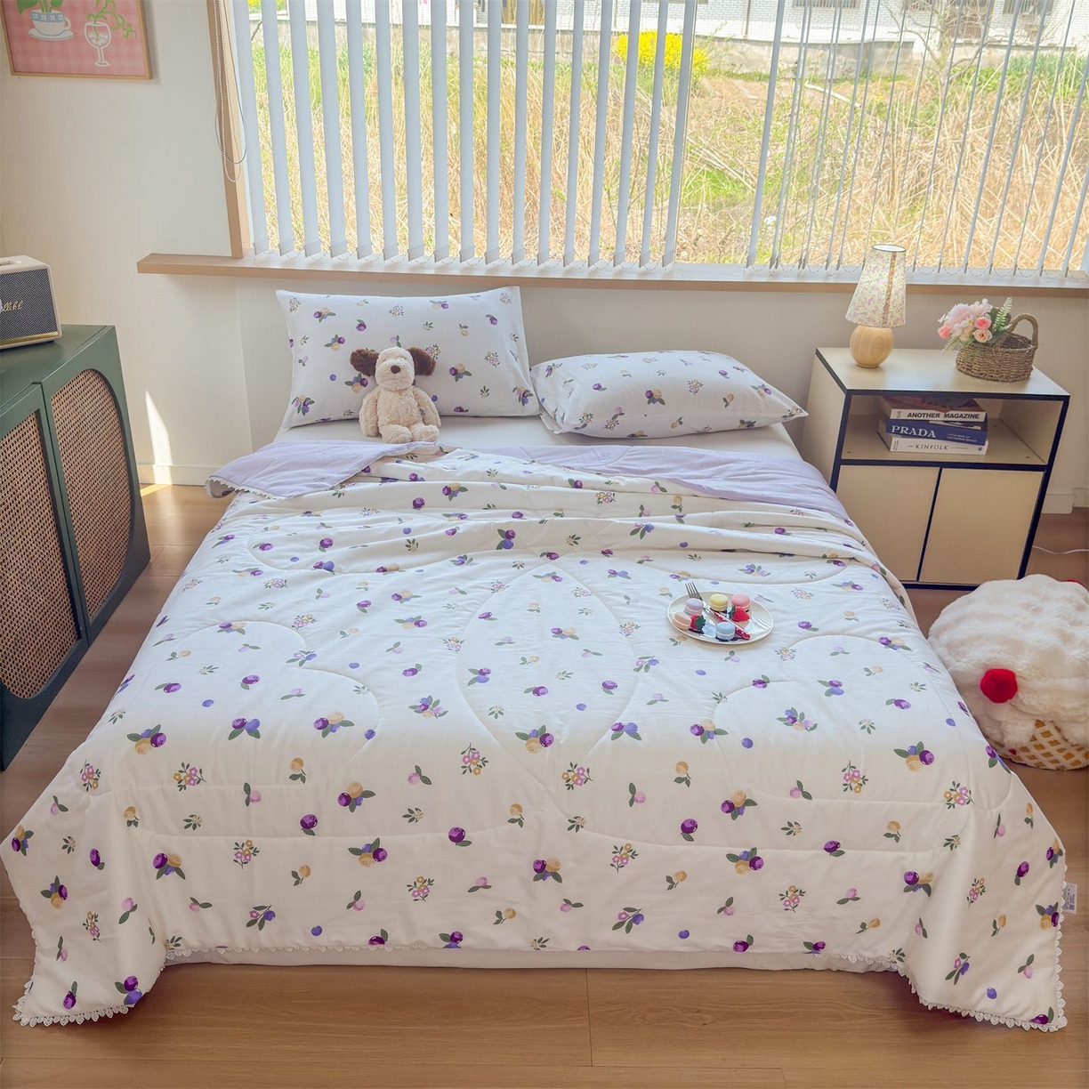 91家纺网 家纺一手货源 找家纺 晨晨家纺 2026新款双面全棉花边款新疆棉花夏被 葡萄