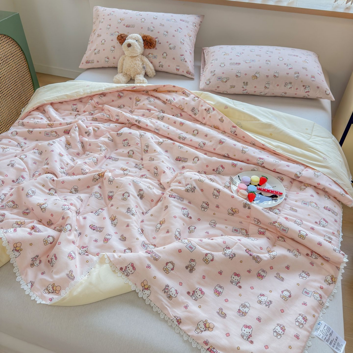 91家纺网 家纺一手货源 找家纺 晨晨家纺 2026新款双面全棉花边款新疆棉花夏被 凯蒂公主