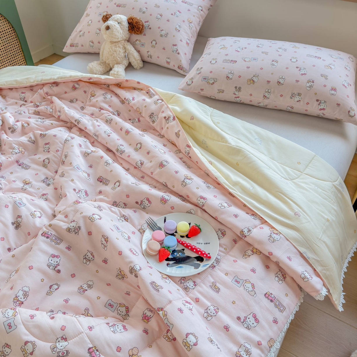 91家纺网 家纺一手货源 找家纺 晨晨家纺 2026新款双面全棉花边款新疆棉花夏被 凯蒂公主