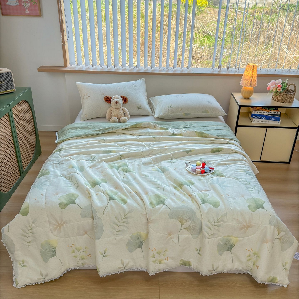 91家纺网 家纺一手货源 找家纺 晨晨家纺 2026新款双面全棉花边款新疆棉花夏被 幸运叶