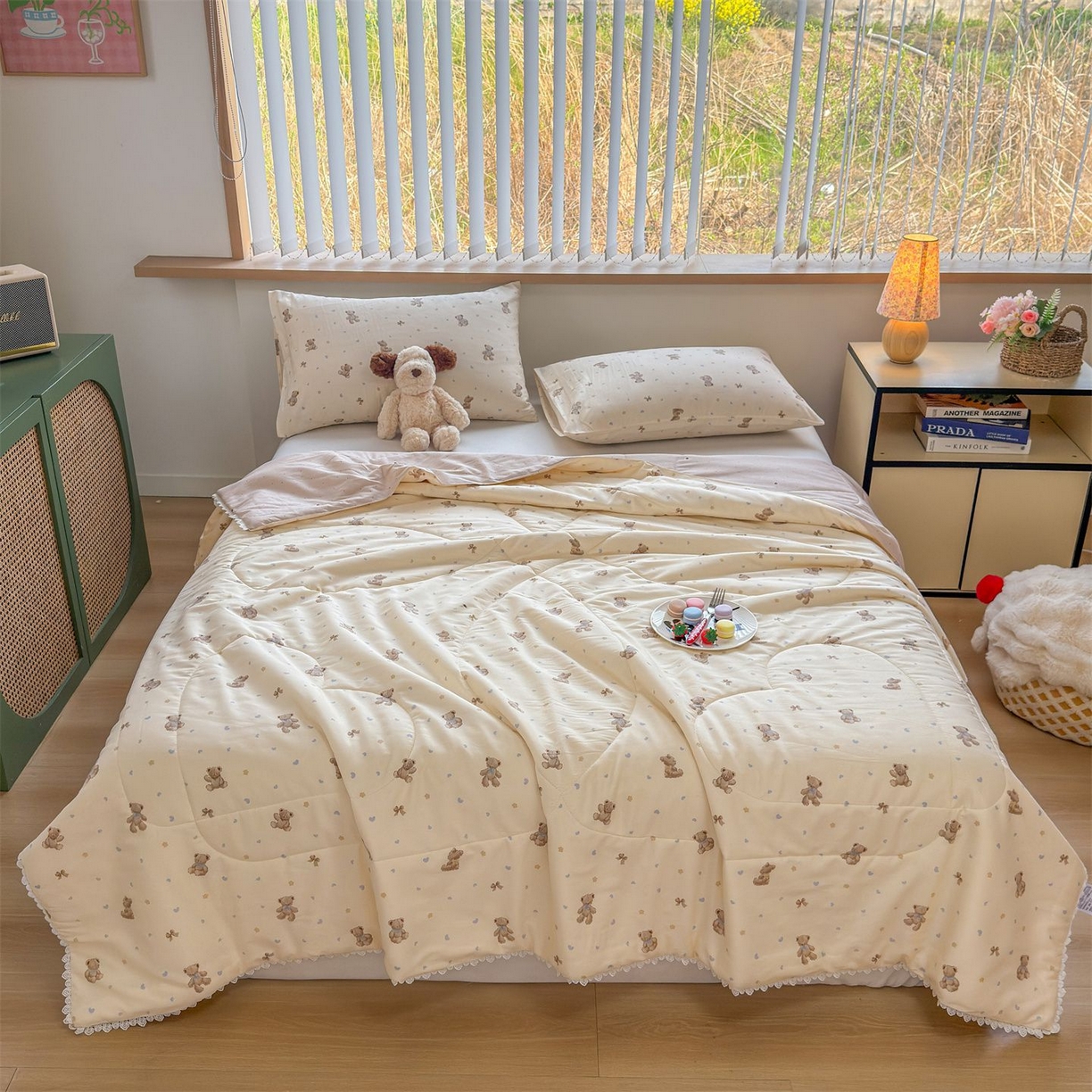 91家纺网 家纺一手货源 找家纺 晨晨家纺 2026新款双面全棉花边款新疆棉花夏被 泡泡熊