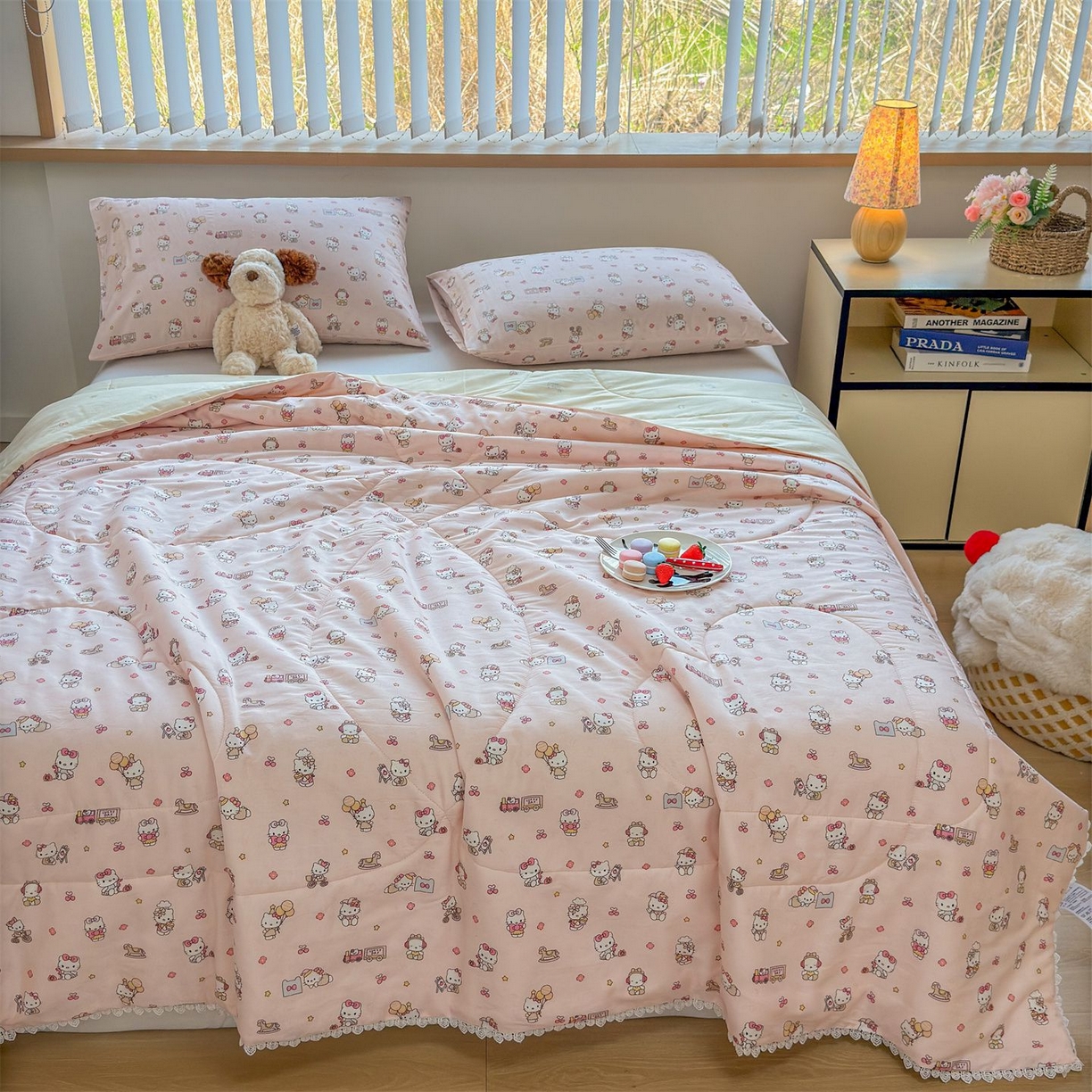 91家纺网 家纺一手货源 找家纺 晨晨家纺 2026新款双面全棉花边款新疆棉花夏被 凯蒂公主