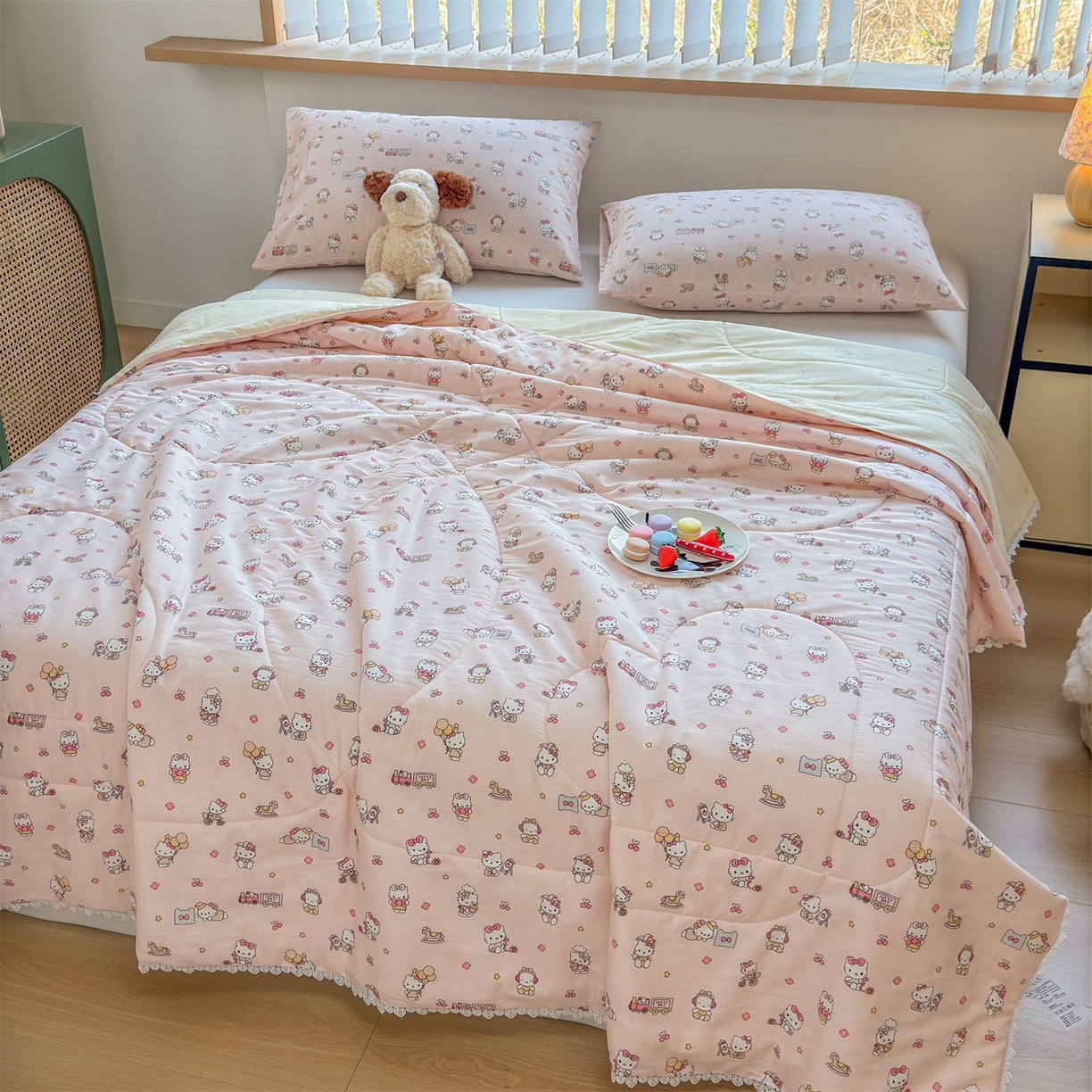 91家纺网 家纺一手货源 找家纺 晨晨家纺 2026新款双面全棉花边款新疆棉花夏被 凯蒂公主