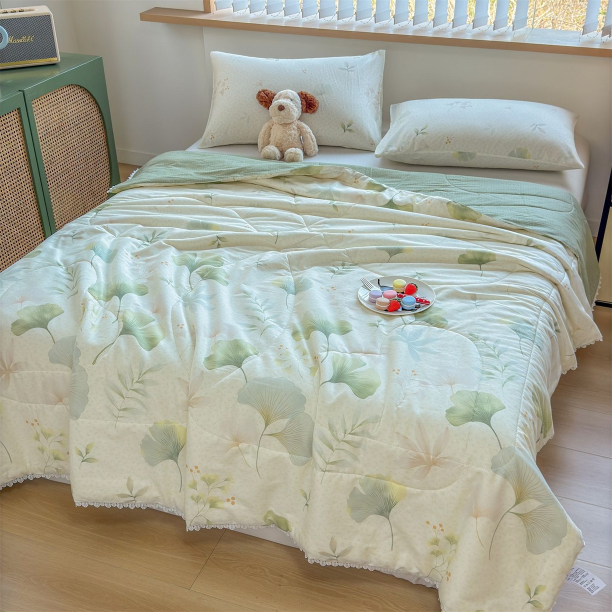 91家纺网 家纺一手货源 找家纺 晨晨家纺 2026新款双面全棉花边款新疆棉花夏被 幸运叶