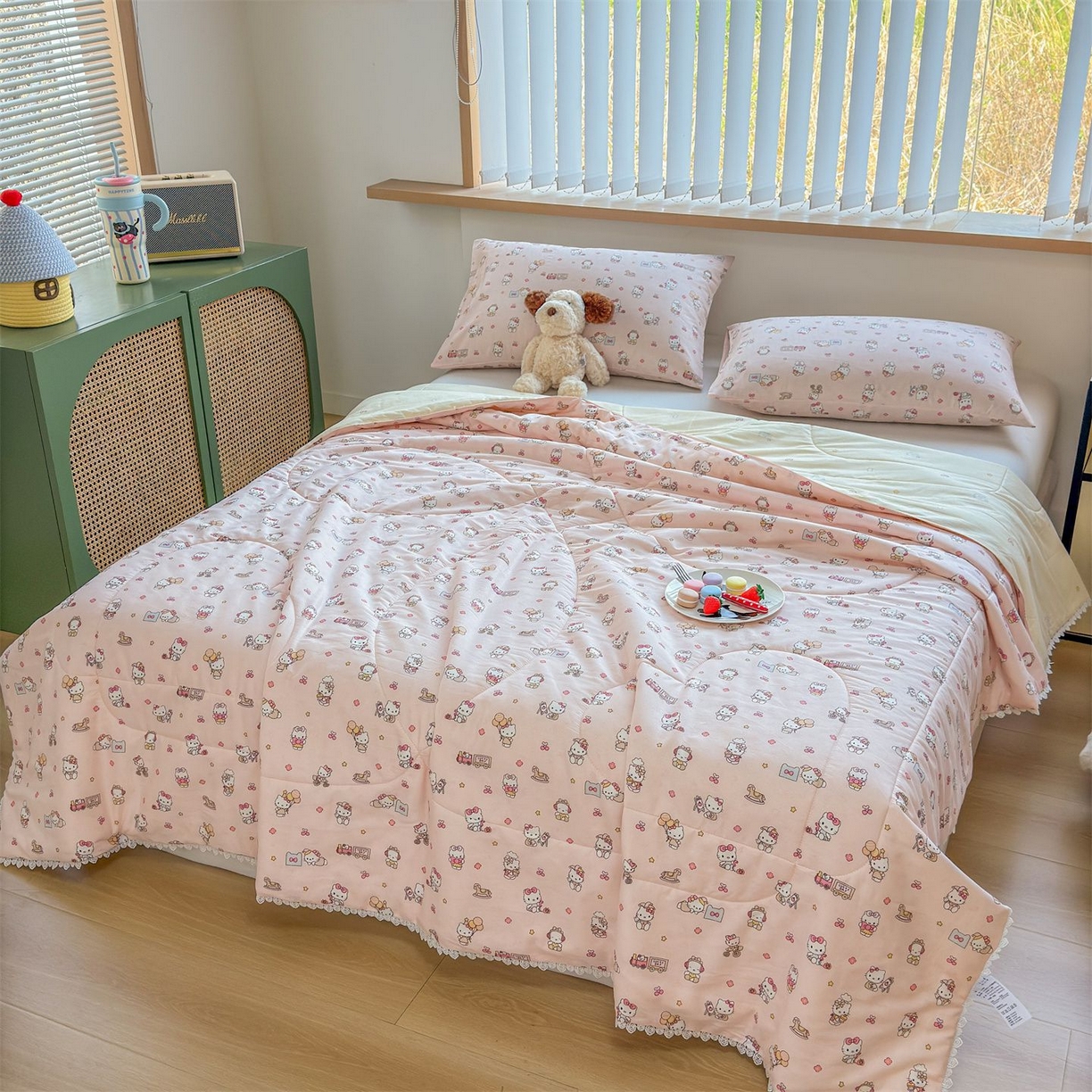 91家纺网 家纺一手货源 找家纺 晨晨家纺 2026新款双面全棉花边款新疆棉花夏被 凯蒂公主