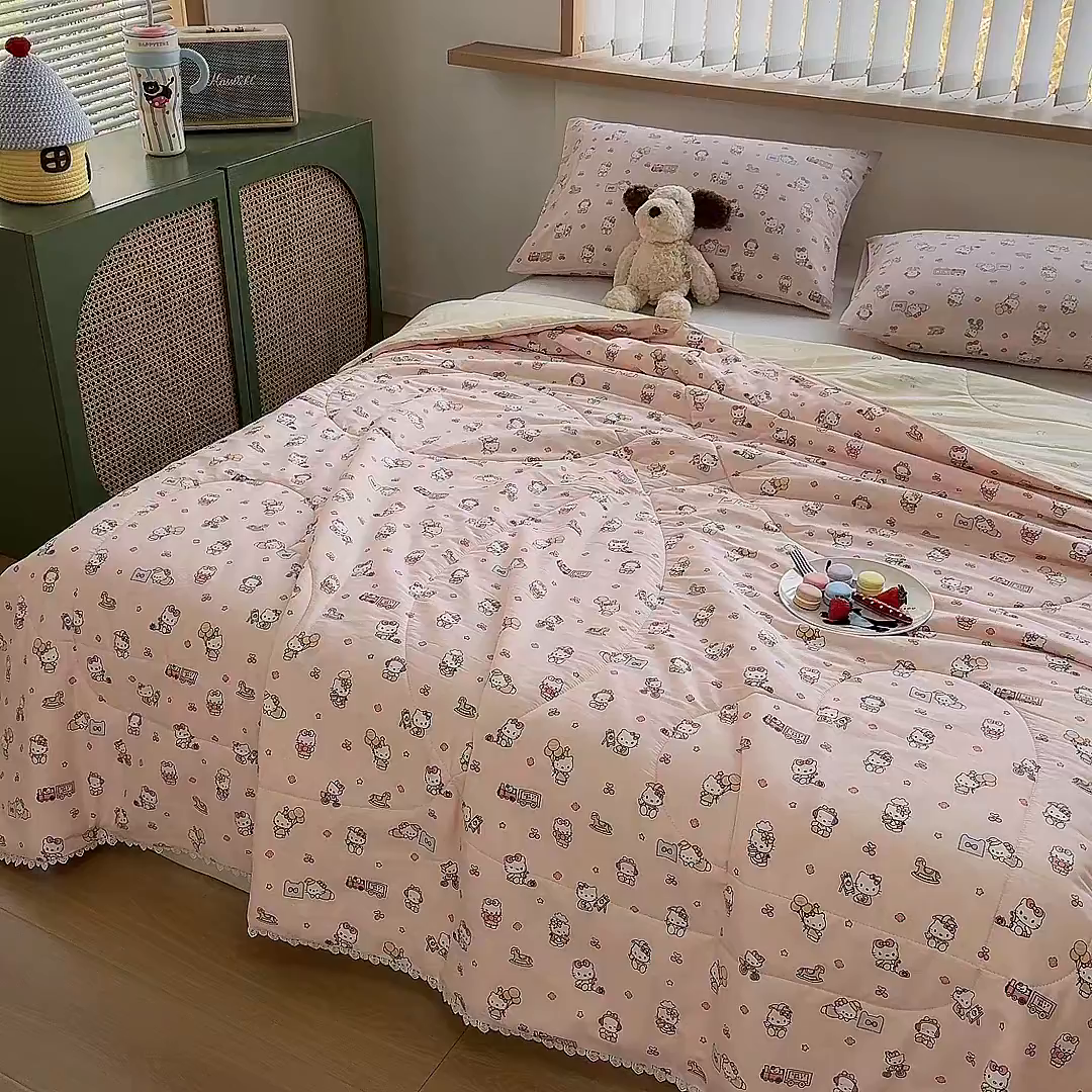 91家纺网 家纺一手货源 找家纺 晨晨家纺 2026新款双面全棉花边款新疆棉花夏被 凯蒂公主