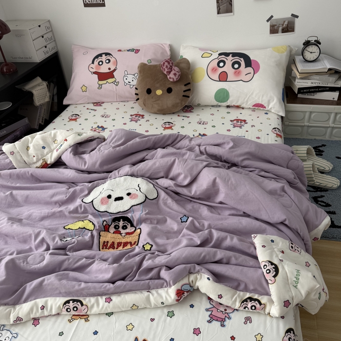 三元色 2026新款正版蜡笔小新卡通云朵棉夏被夏凉被 夏被气球小新-紫