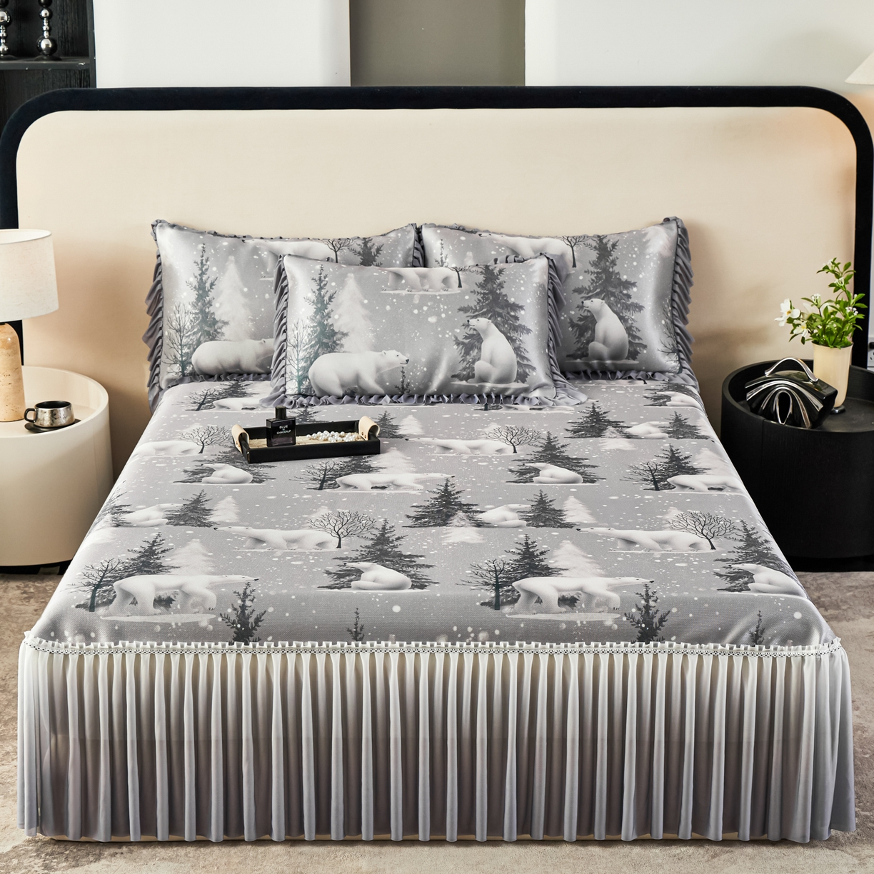 91家纺网 家纺一手货源 找家纺 绒宴家纺2026海洋冰丝床裙款凉席三件套