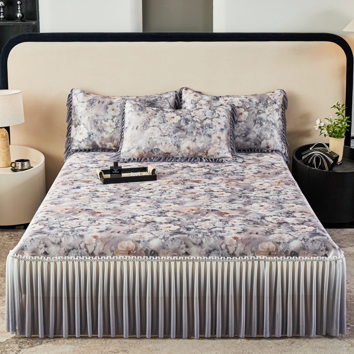 91家纺网 家纺一手货源 找家纺 绒宴家纺2026海洋冰丝床裙款凉席三件套