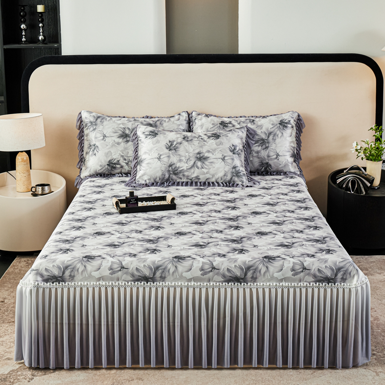 91家纺网 家纺一手货源 找家纺 绒宴家纺2026海洋冰丝床裙款凉席三件套