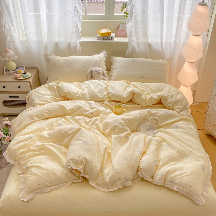 91家纺网 家纺一手货源 找家纺 （总）仟网汇 2026新款云感皱皱双层纱全棉花边四件套