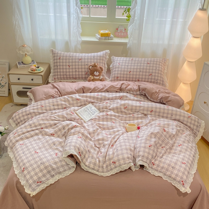 91家纺网 家纺一手货源 找家纺 （总）仟网汇 2026新款云感皱皱双层纱全棉花边四件套