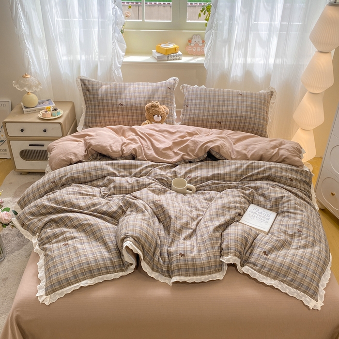 91家纺网 家纺一手货源 找家纺 （总）仟网汇 2026新款云感皱皱双层纱全棉花边四件套