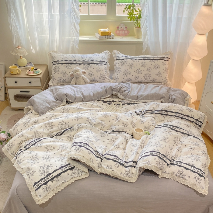 91家纺网 家纺一手货源 找家纺 （总）仟网汇 2026新款云感皱皱双层纱全棉花边四件套