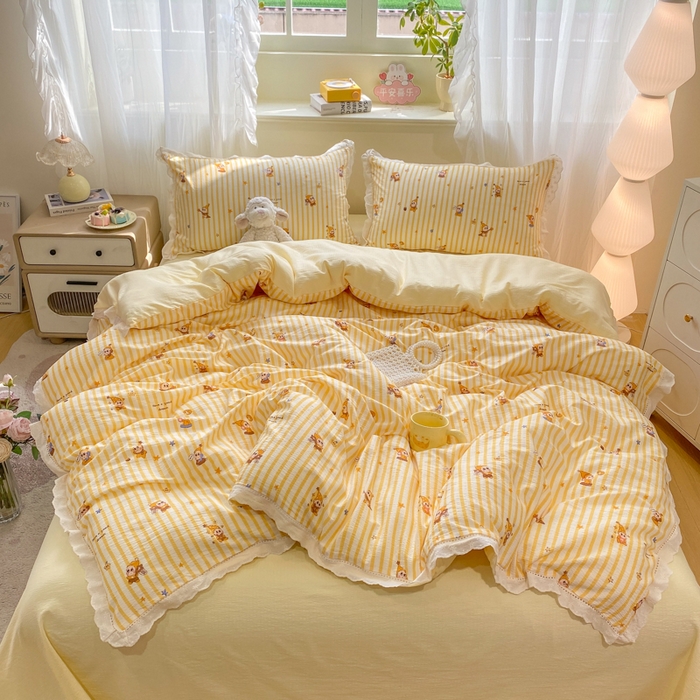 91家纺网 家纺一手货源 找家纺 （总）仟网汇 2026新款云感皱皱双层纱全棉花边四件套