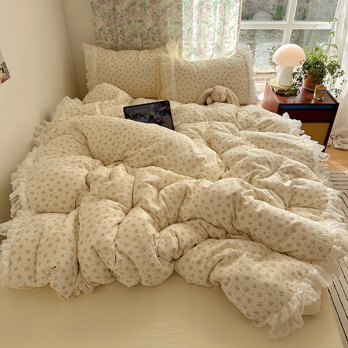 91家纺网 家纺一手货源 找家纺 （总）山茶家居-原创设计（原山茶家纺） 2026新款皱皱纱水洗棉花边四件套-清雾系列