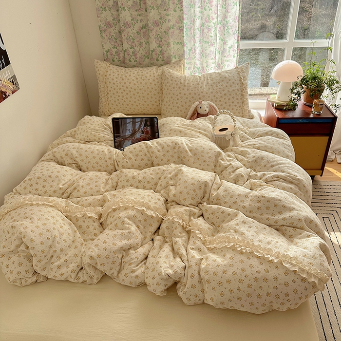 91家纺网 家纺一手货源 找家纺 （总）山茶家居-原创设计（原山茶家纺） 2026新款皱皱纱水洗棉花边四件套-清雾系列