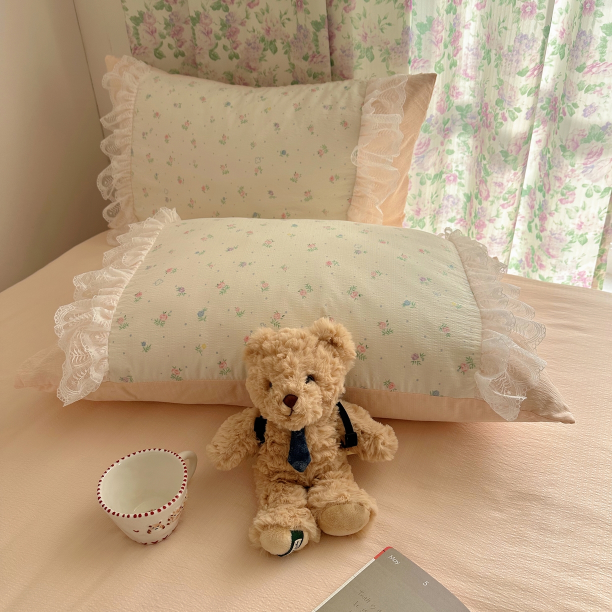 91家纺网 家纺一手货源 找家纺 （总）山茶家居-原创设计（原山茶家纺） 2026新款皱皱纱水洗棉花边四件套-清雾系列