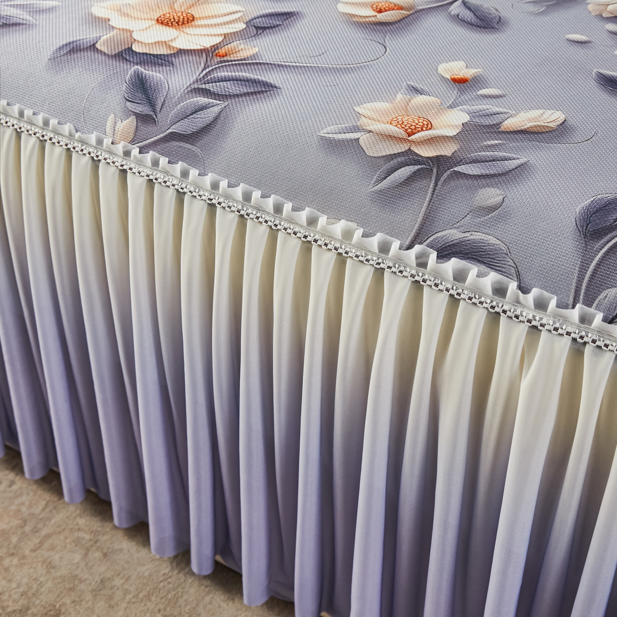 91家纺网 家纺一手货源 找家纺 绒宴家纺2026海洋冰丝床裙款凉席三件套