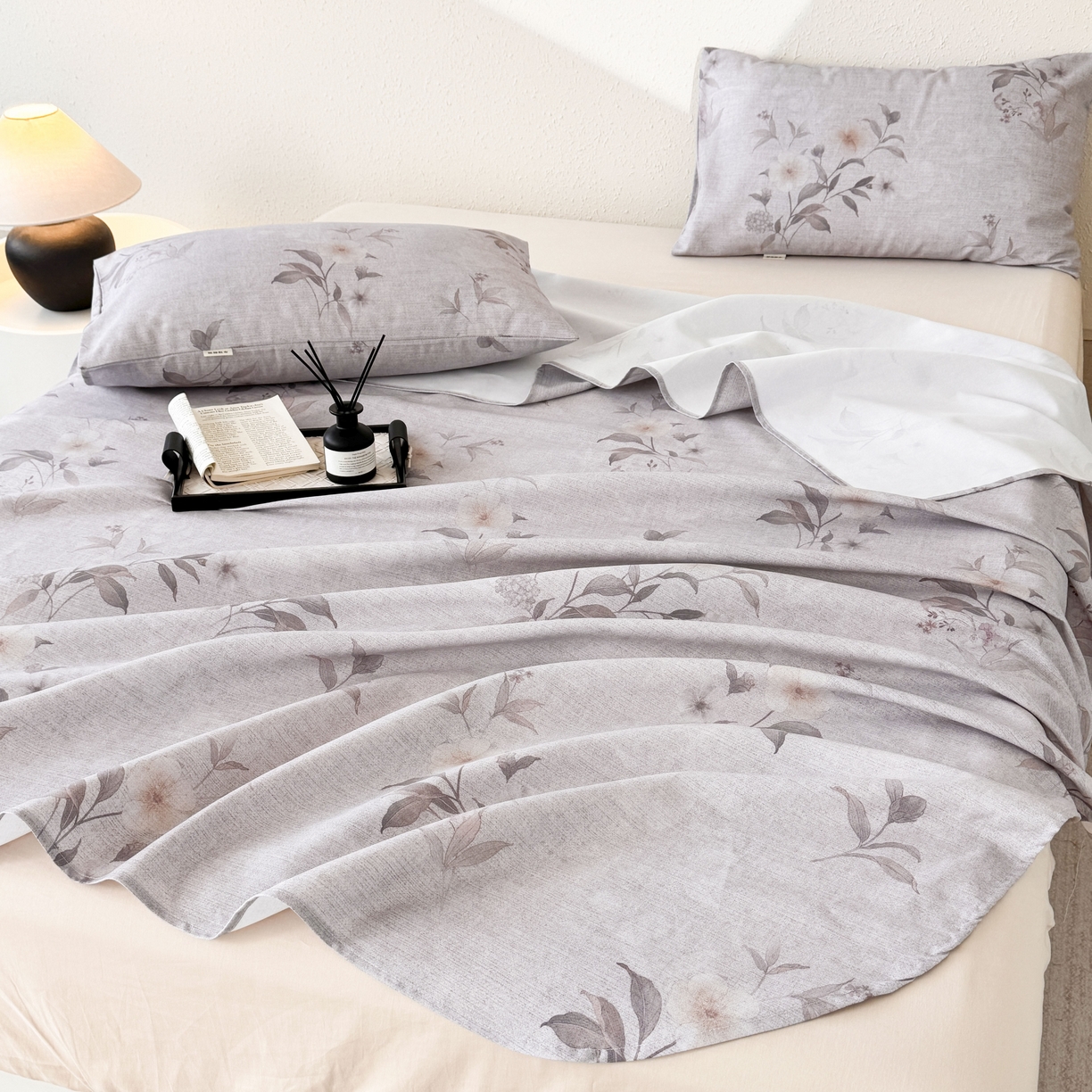 91家纺网 家纺一手货源 找家纺 遇安家纺 2026年新款原棉老粗布凉席三件套 白茶-灰