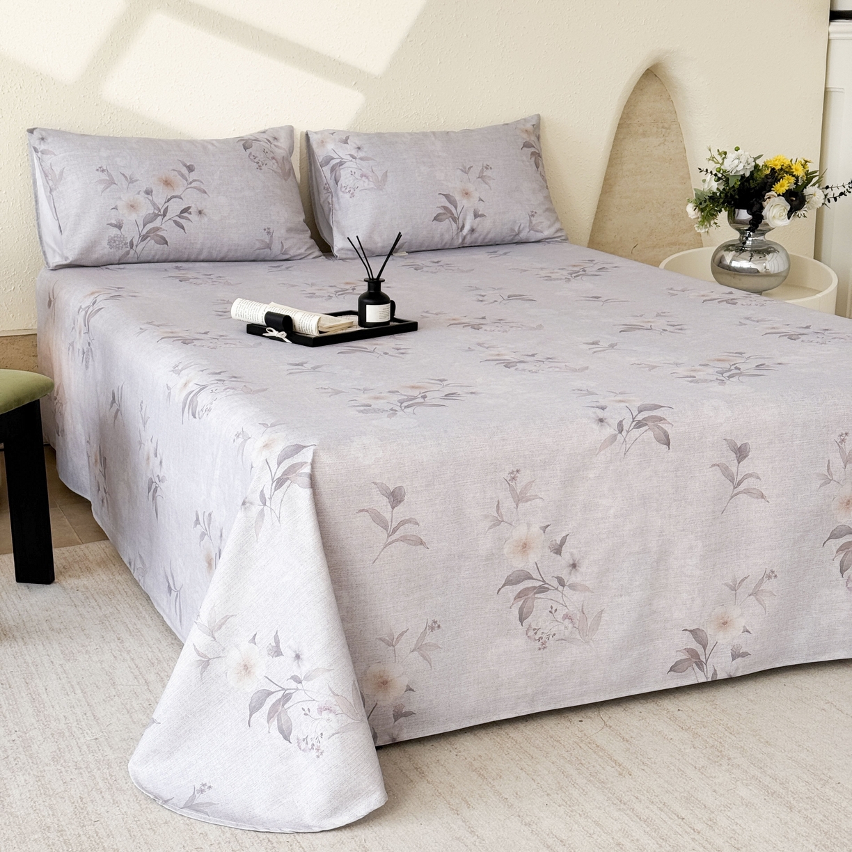 91家纺网 家纺一手货源 找家纺 遇安家纺 2026年新款原棉老粗布凉席三件套 白茶-灰