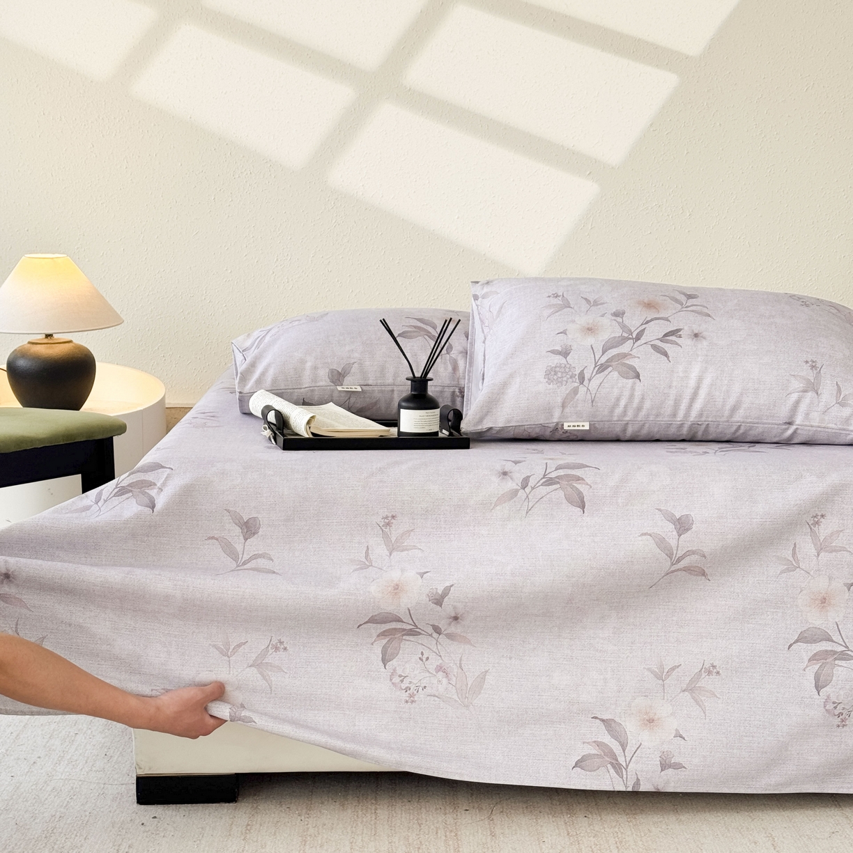 91家纺网 家纺一手货源 找家纺 遇安家纺 2026年新款原棉老粗布凉席三件套 白茶-灰