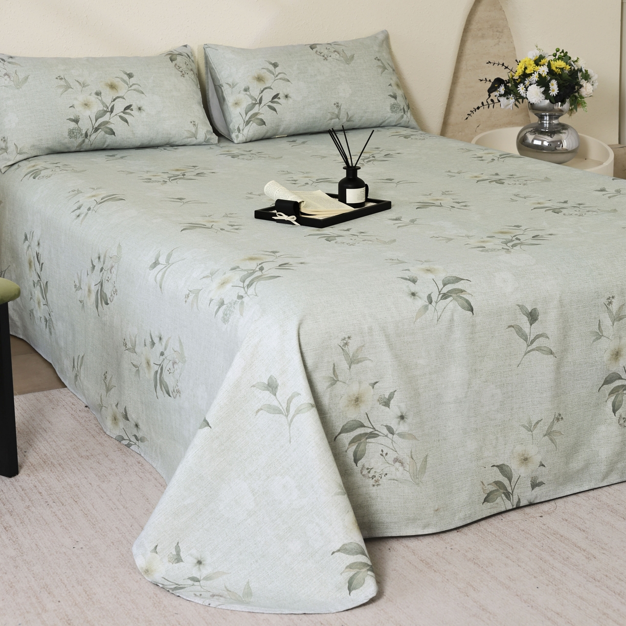 91家纺网 家纺一手货源 找家纺 遇安家纺 2026年新款原棉老粗布凉席三件套 白茶-绿