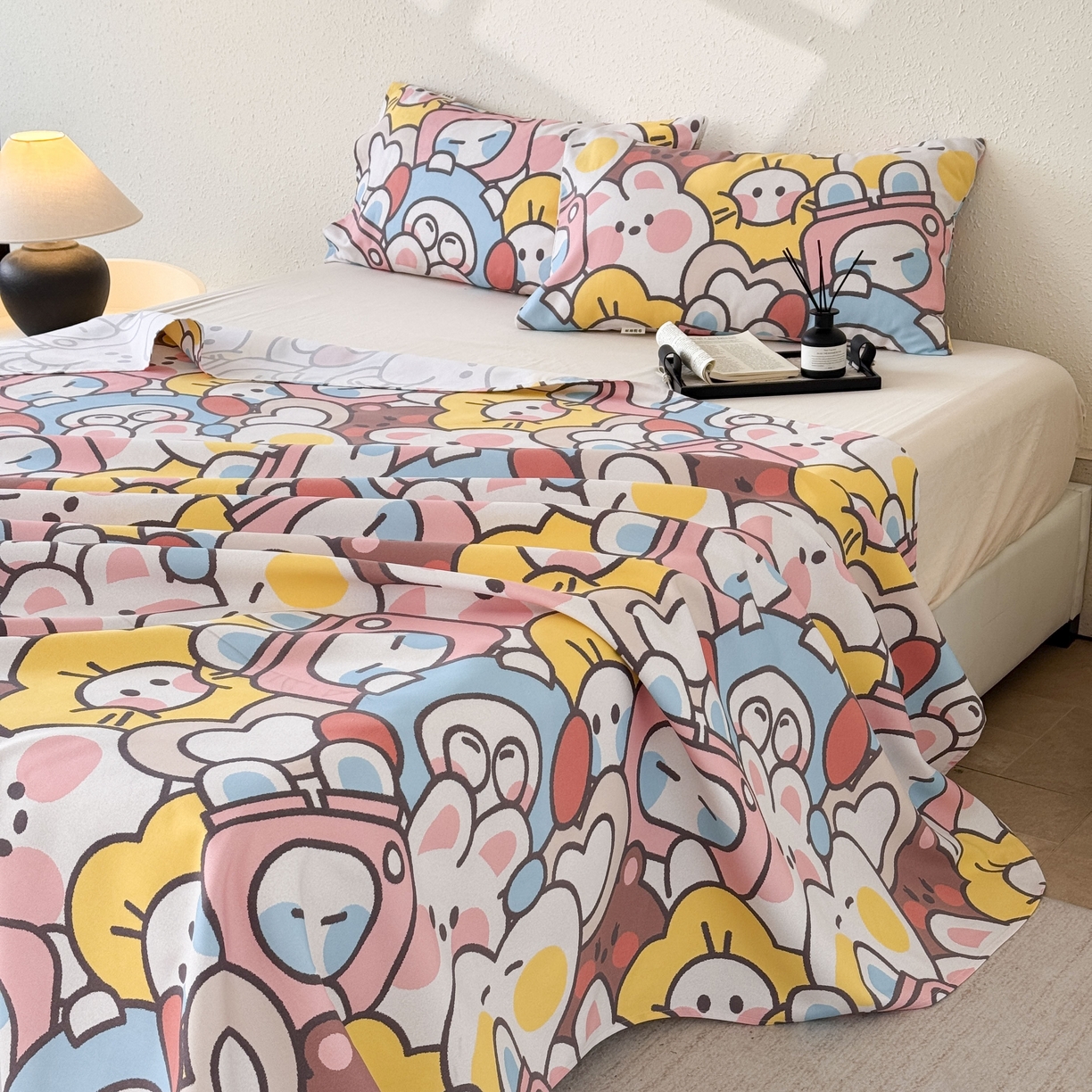 91家纺网 家纺一手货源 找家纺 遇安家纺 2026年新款原棉老粗布凉席三件套 白日漫游-粉