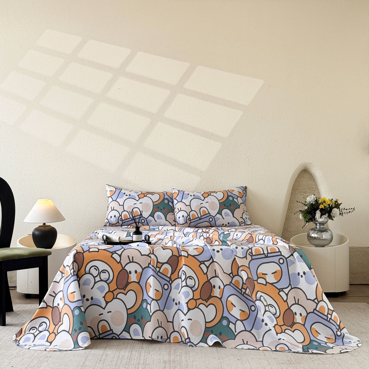 91家纺网 家纺一手货源 找家纺 遇安家纺 2026年新款原棉老粗布凉席三件套 白日漫游-绿