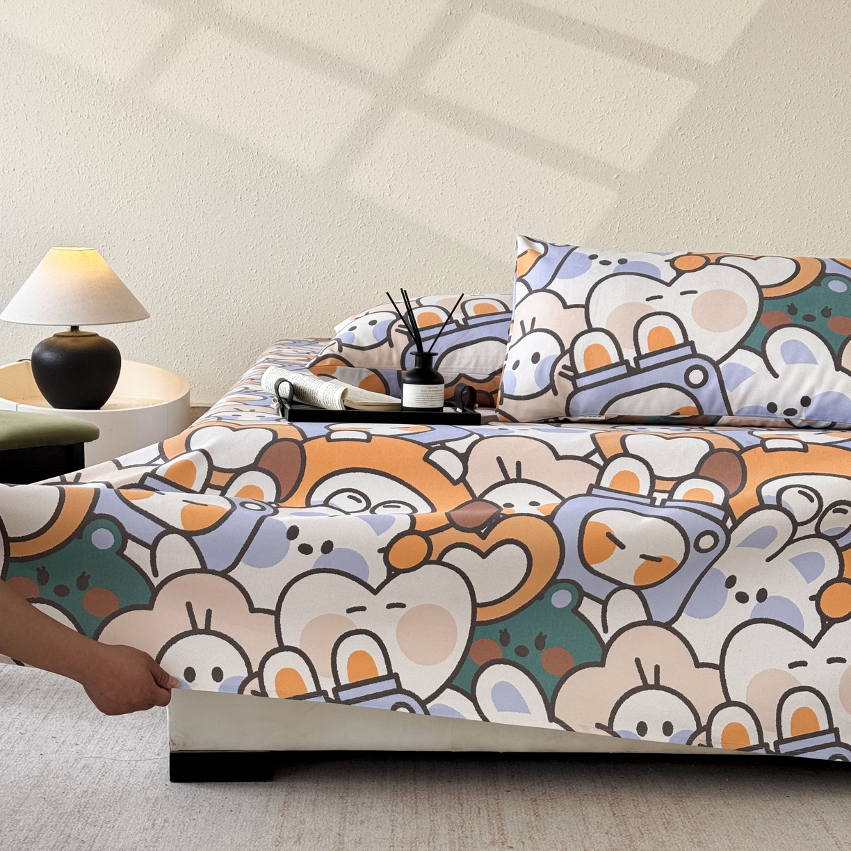 91家纺网 家纺一手货源 找家纺 遇安家纺 2026年新款原棉老粗布凉席三件套 白日漫游-绿