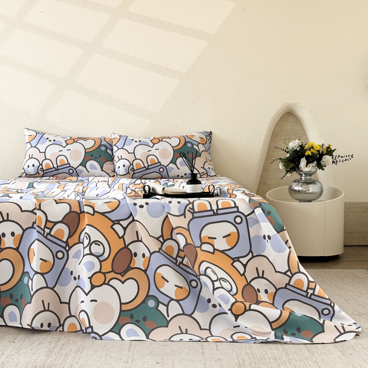 91家纺网 家纺一手货源 找家纺 遇安家纺 2026年新款原棉老粗布凉席三件套 白日漫游-绿