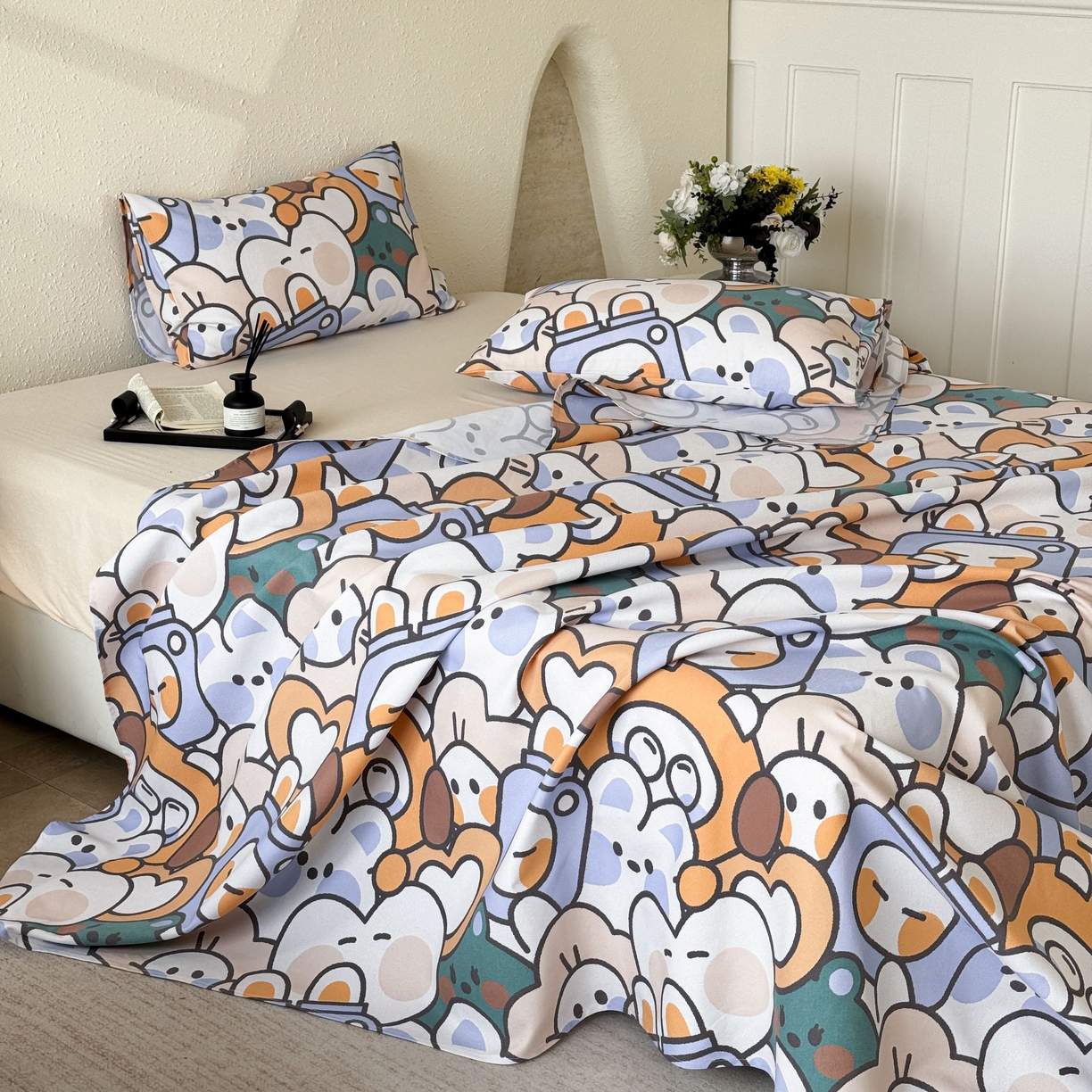 91家纺网 家纺一手货源 找家纺 遇安家纺 2026年新款原棉老粗布凉席三件套 白日漫游-绿