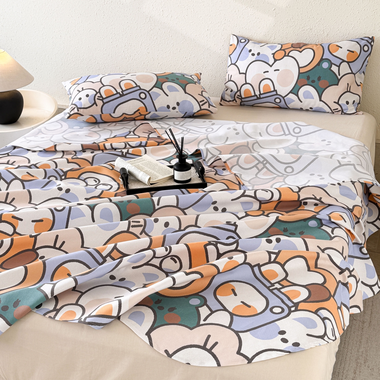 91家纺网 家纺一手货源 找家纺 遇安家纺 2026年新款原棉老粗布凉席三件套 白日漫游-绿