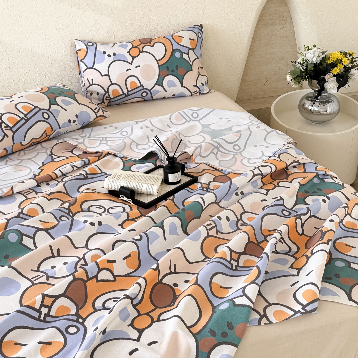 91家纺网 家纺一手货源 找家纺 遇安家纺 2026年新款原棉老粗布凉席三件套 白日漫游-绿