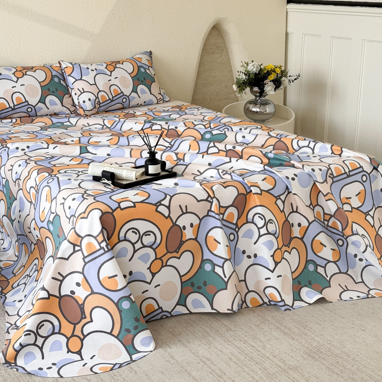 91家纺网 家纺一手货源 找家纺 遇安家纺 2026年新款原棉老粗布凉席三件套 白日漫游-绿