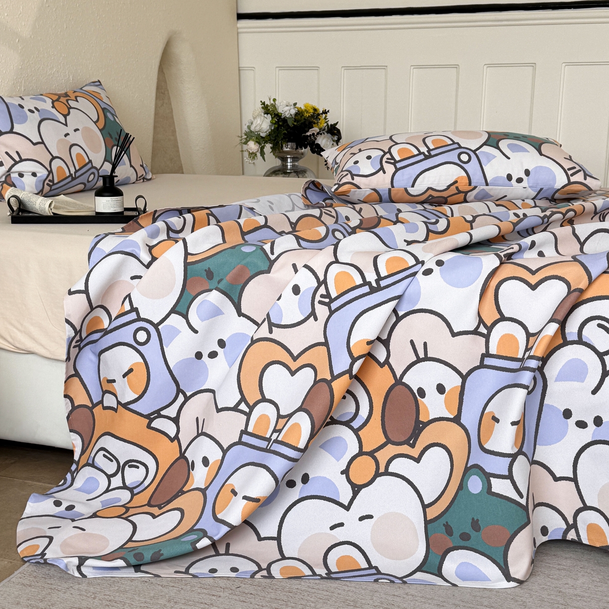 91家纺网 家纺一手货源 找家纺 遇安家纺 2026年新款原棉老粗布凉席三件套 白日漫游-绿