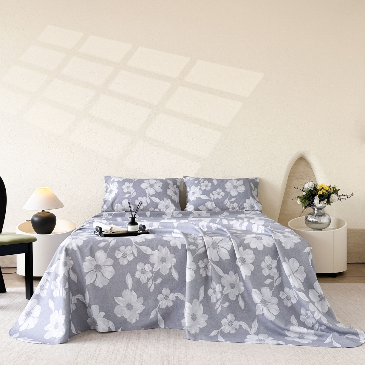 91家纺网 家纺一手货源 找家纺 遇安家纺 2026年新款原棉老粗布凉席三件套 花叙-蓝