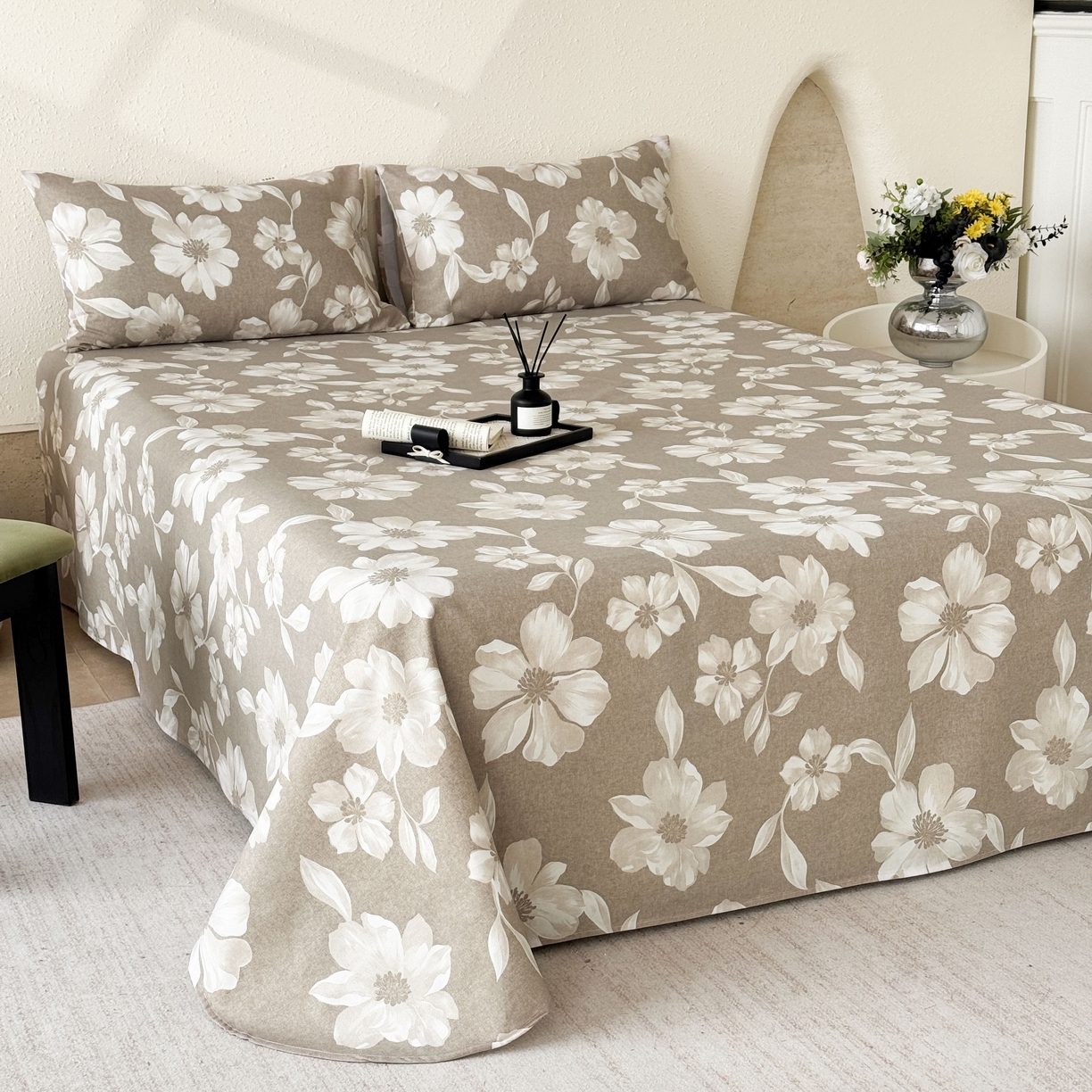 91家纺网 家纺一手货源 找家纺 遇安家纺 2026年新款原棉老粗布凉席三件套 花叙-棕