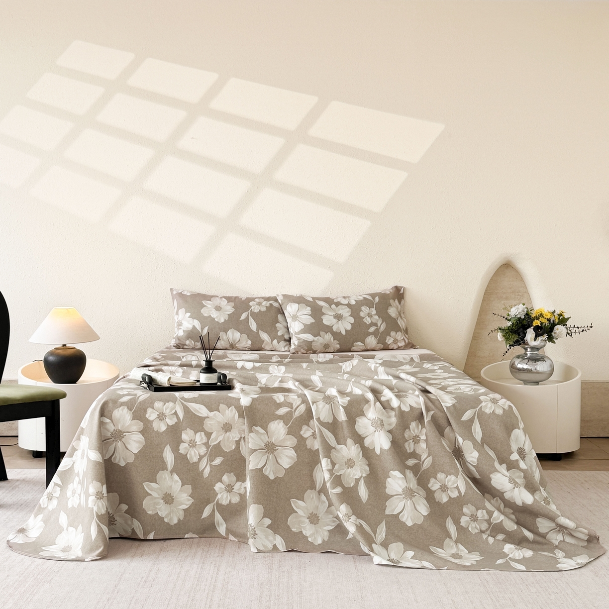 91家纺网 家纺一手货源 找家纺 遇安家纺 2026年新款原棉老粗布凉席三件套 花叙-棕