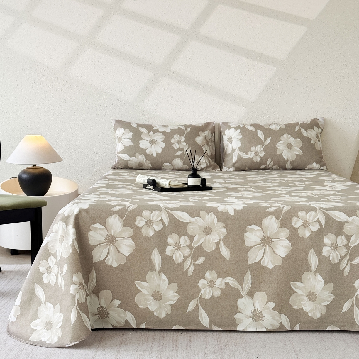 91家纺网 家纺一手货源 找家纺 遇安家纺 2026年新款原棉老粗布凉席三件套 花叙-棕