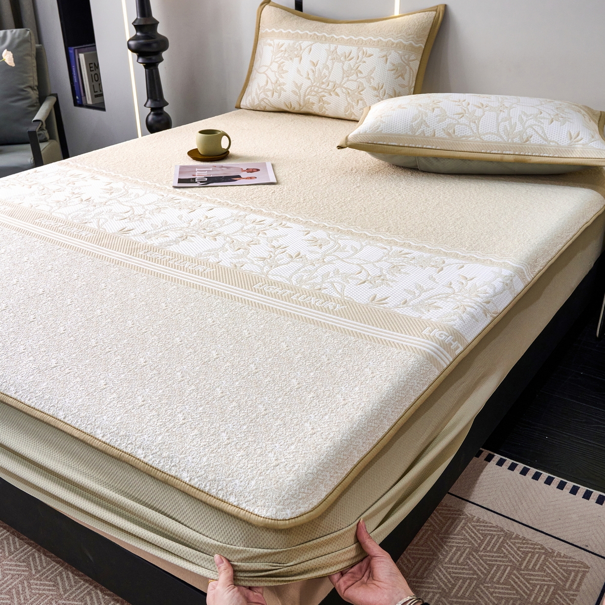 91家纺网 家纺一手货源 找家纺 （总）雅诗帛 2026新款提花PE凉感冰丝席三件套