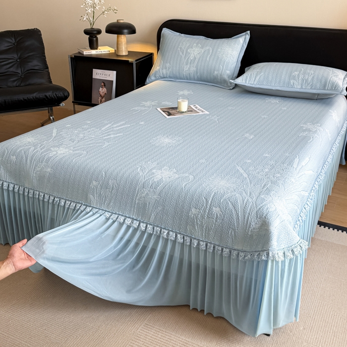 91家纺网 家纺一手货源 找家纺 （总）鑫琪莱家纺 2026新款提花浮雕凉豆豆凉感凉席床裙款