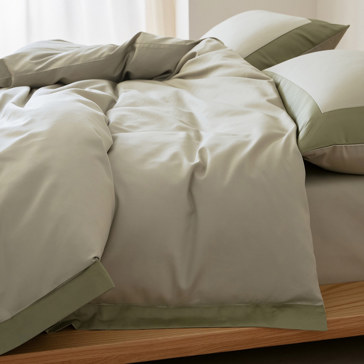 91家纺网 家纺一手货源 找家纺 EH家居 2026新款轻奢长绒棉全棉纯棉四件套--流金岁月 流金-柔青色