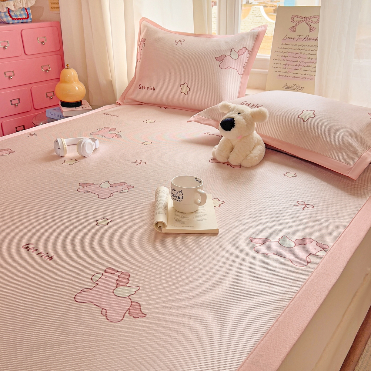 91家纺网 家纺一手货源 找家纺 川悦生活 2026新款时尚数码印花冰藤席 布丁小马