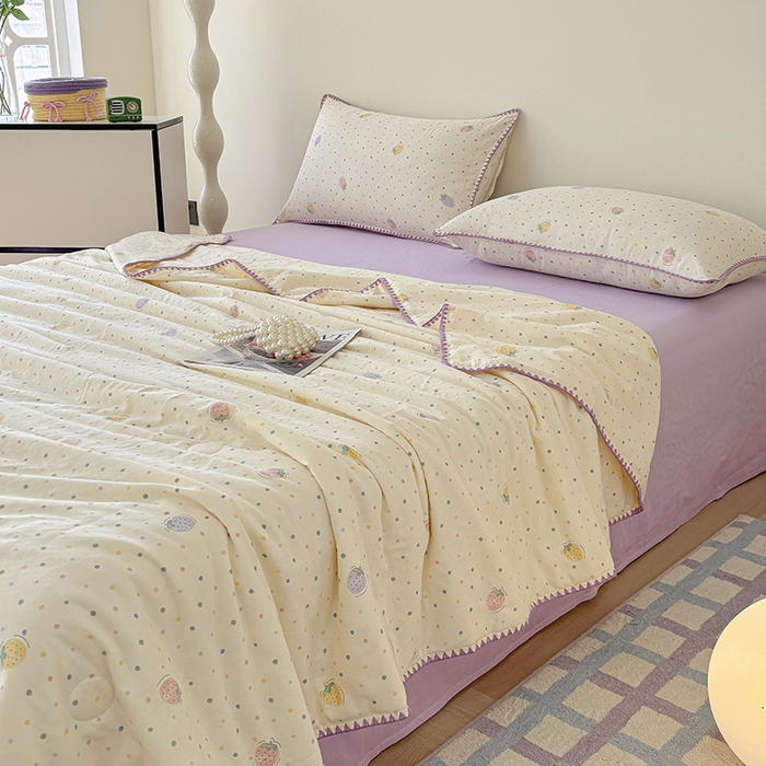 91家纺网 家纺一手货源 找家纺 （总）爱她美家纺 2026新款A类全棉有氧双层纱大豆夏被夏凉被空调被四件套